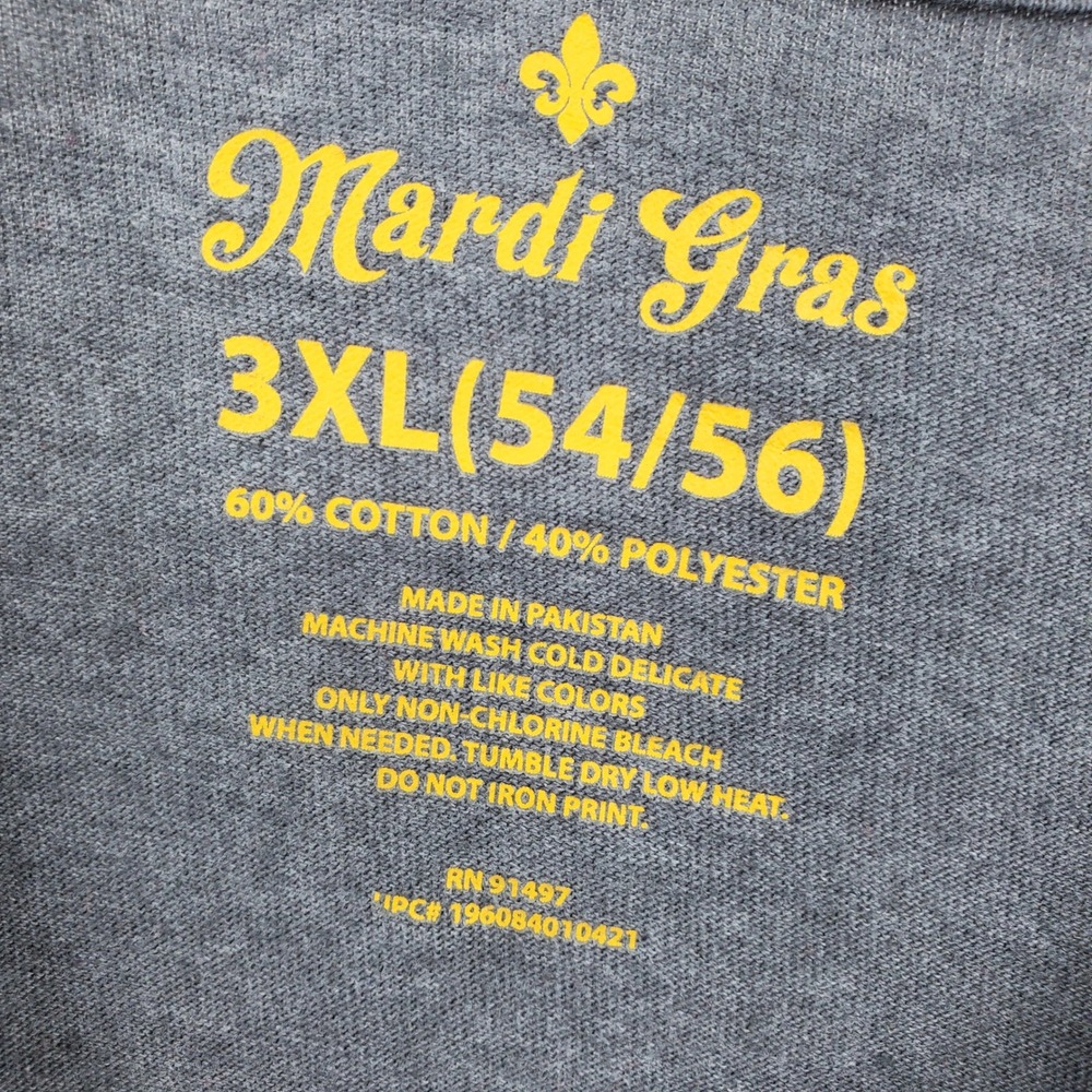 Mardi Gras Fleur De Lis Graphic T-Shirt Mens 3XL Gray Heather New Orleans Tee - Picture 6 of 6